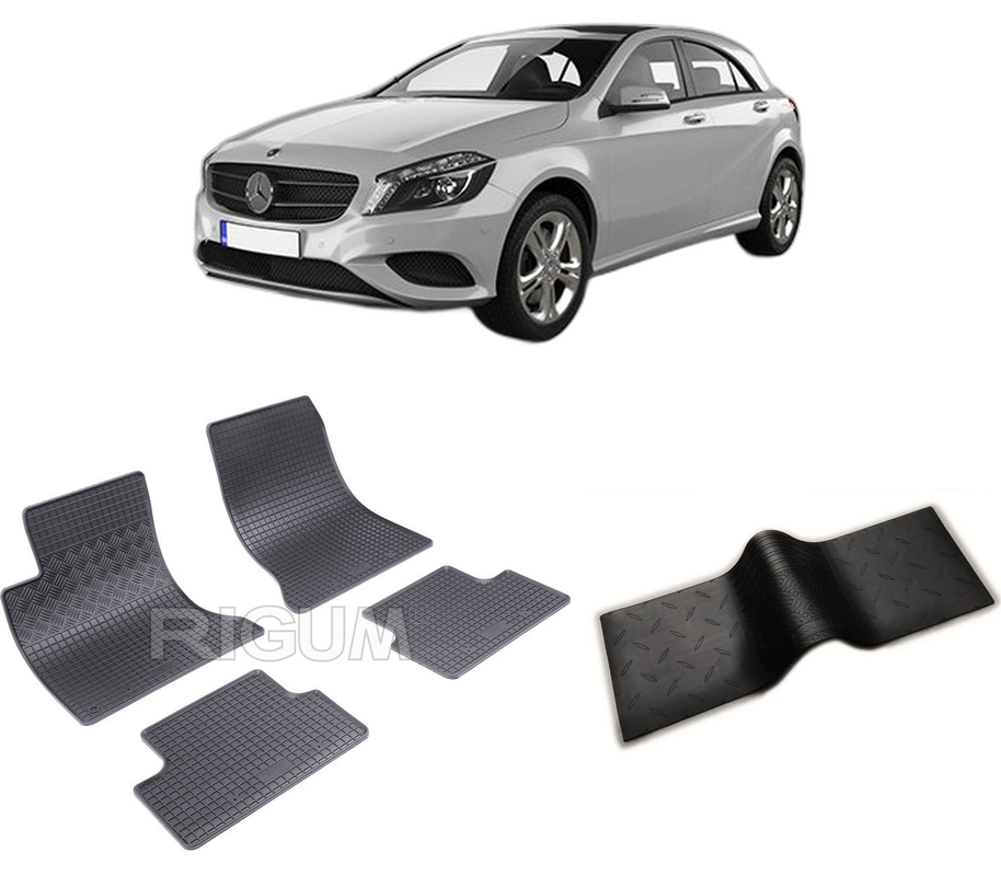 Set covorase auto MERCEDES A-CLASS W176 din 09.2012-04.2018, cu covoras tunel median, CAROSERIE HATCHBACK, Presuri cauciuc 100%, compatibil cu autoturismul MERCEDES A-CLASS W176, Rigum