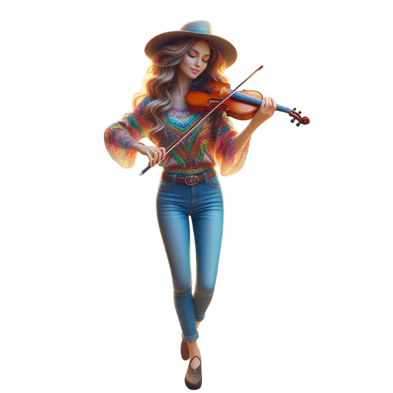 a whimsical woman in jeans with a violine (6)