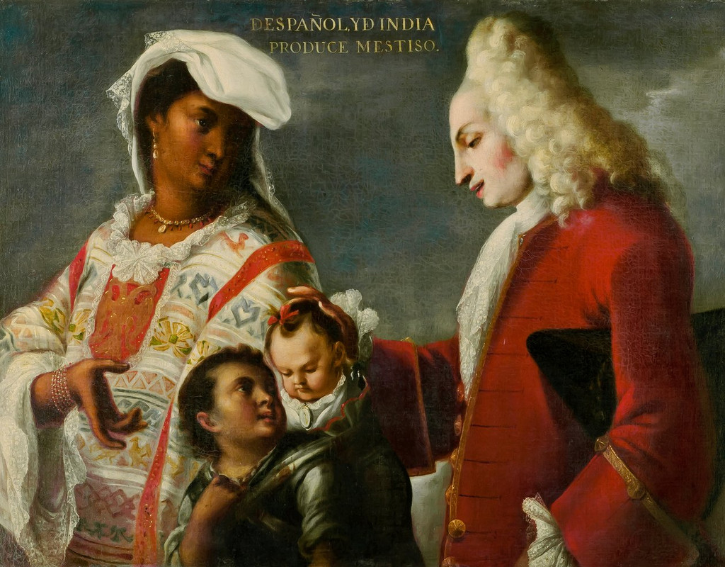 A photo of the piece being discussed in this passage: Spaniard and Indian Produce a Mestizo