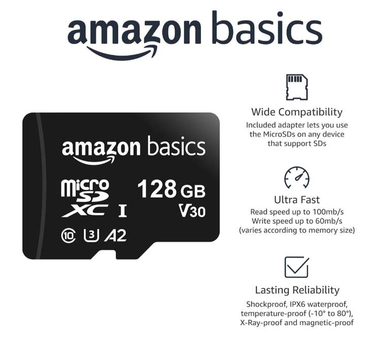 Amazon Basics - Tarjeta microSDXC 128GB 
