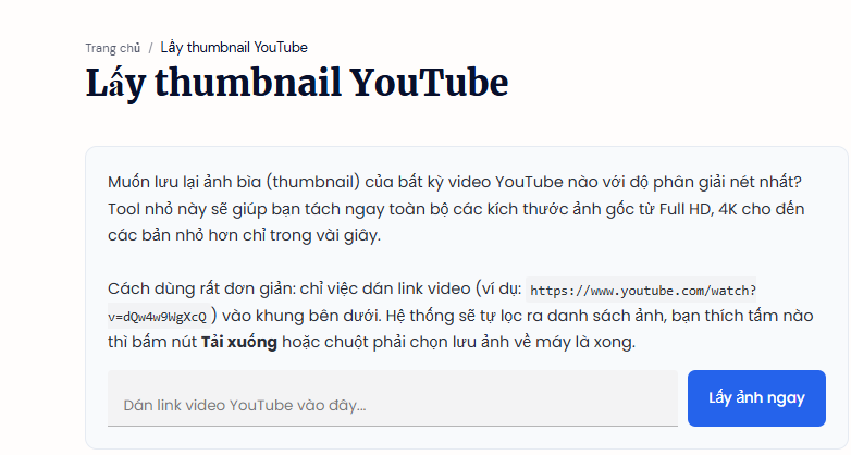 Giao diện khi chưa nhập link