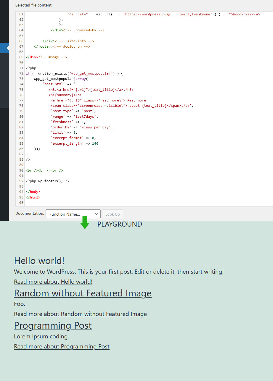 Screenshot of popular post list being rendered only once when using OP's code as-is