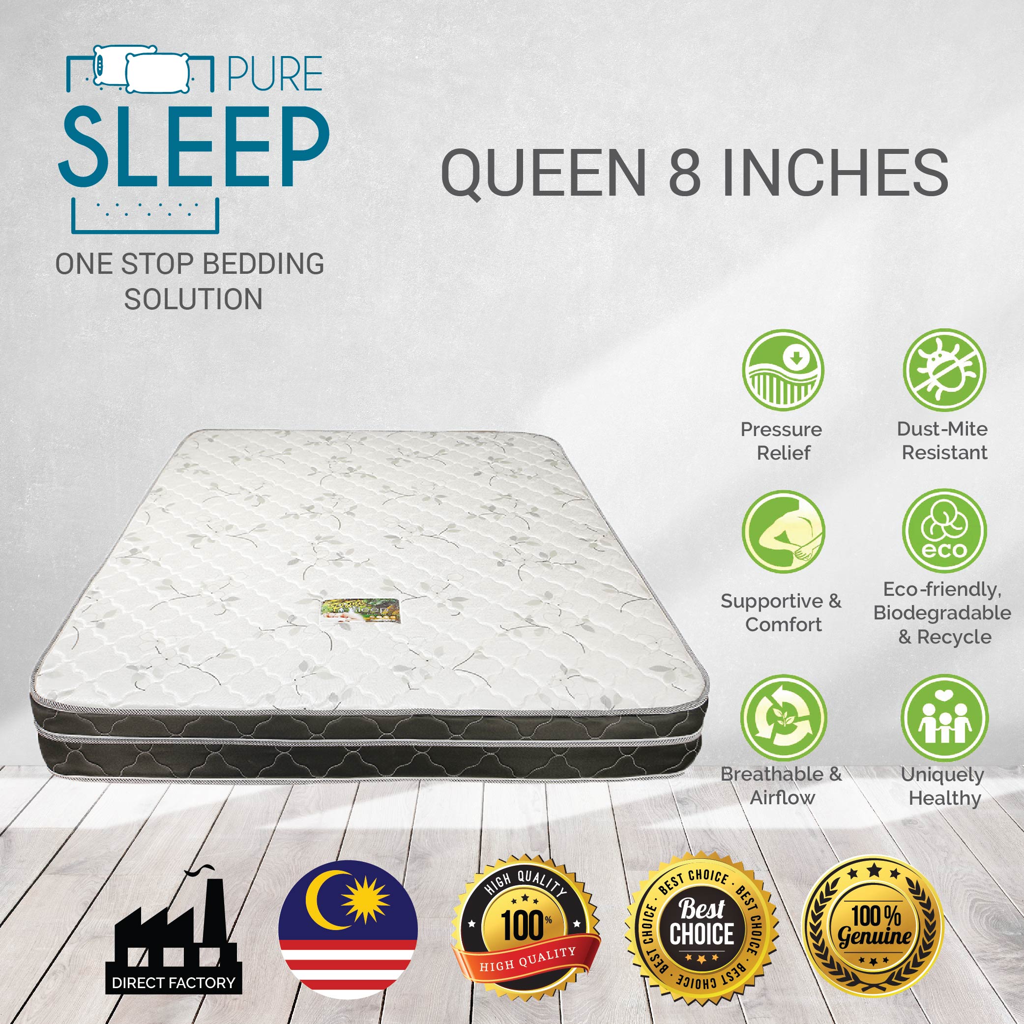 Pure Sleep Mattress Single/Super Single/Queen/King 6 INCHES Black Series  Compressed Rebonded Foam