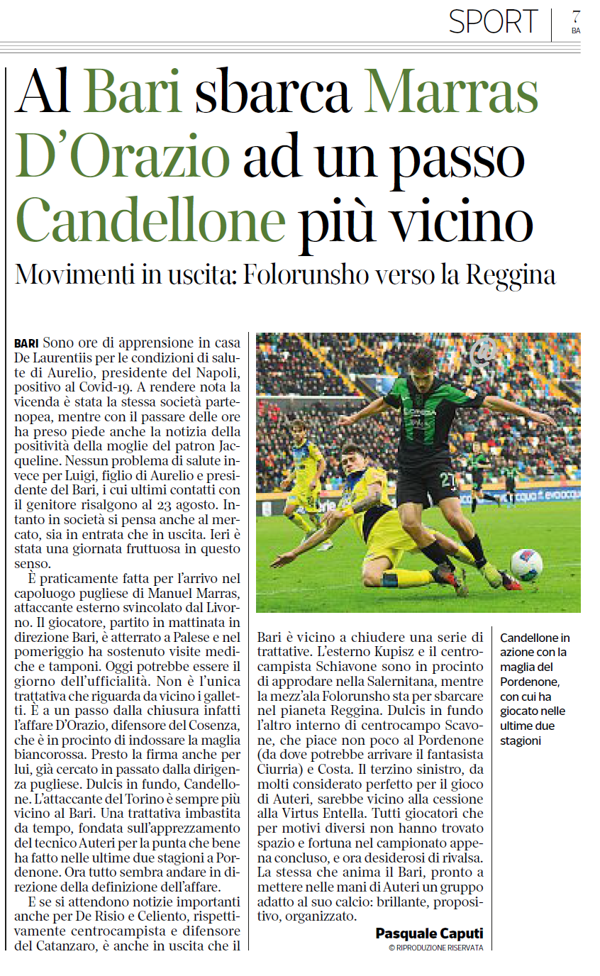 Edicola-11.09.2020 -Cdm. D'orazio Candellone Folorunsho... Cdm