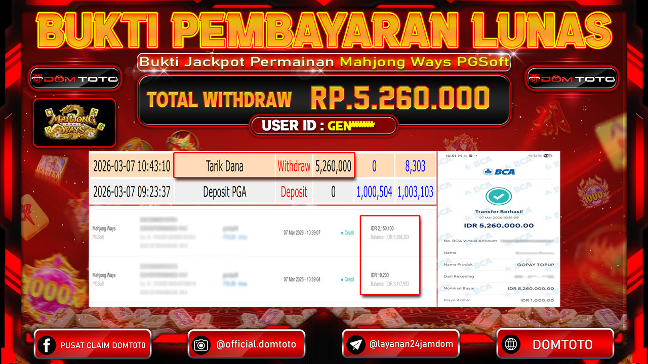 JACKPOT SLOT Mahjong Ways PGSoft 07 MARET 2026
