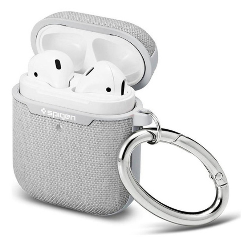 El forro Spigen Urban Fit abierto, mostrando el interior y el mosquetón incluido.