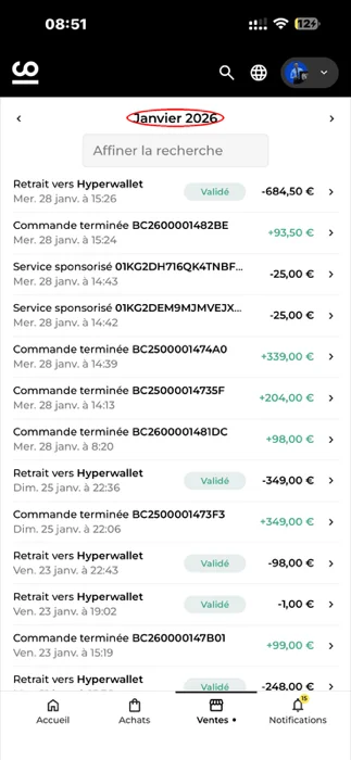 Encaissements ComeUp, Janvier 2026