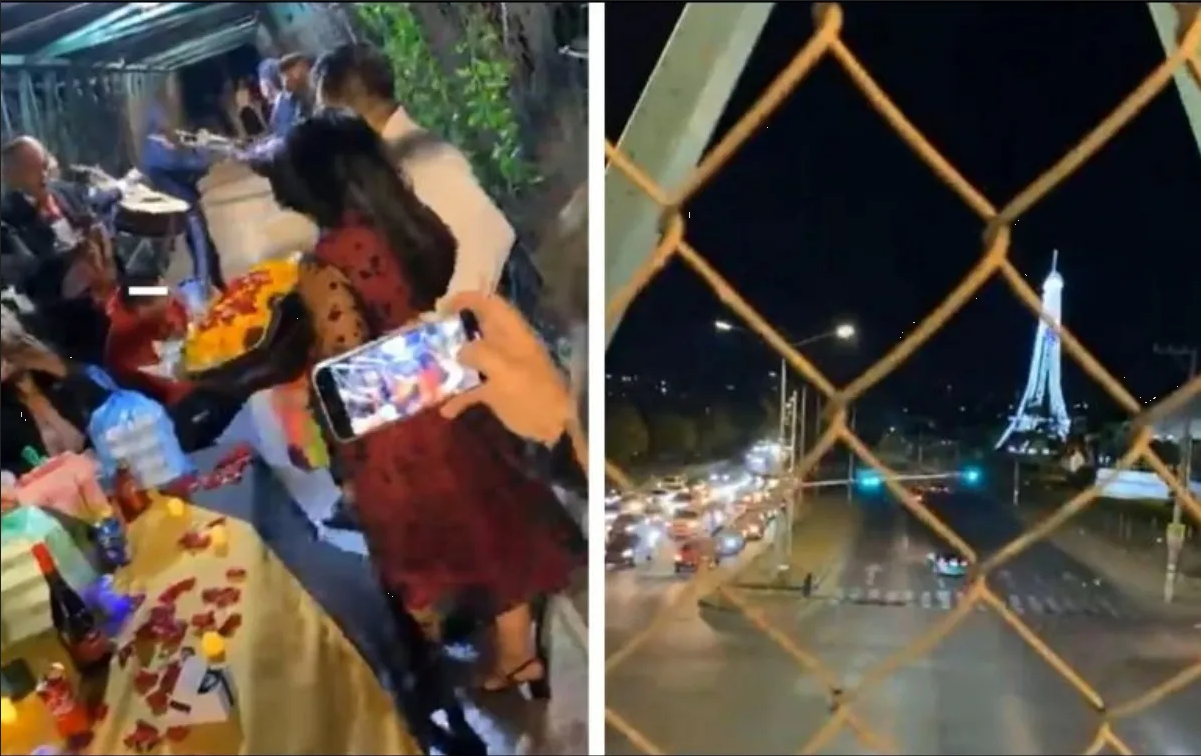 Celebran fiesta de cumpleaños en un puente peatonal en periférico (Video)