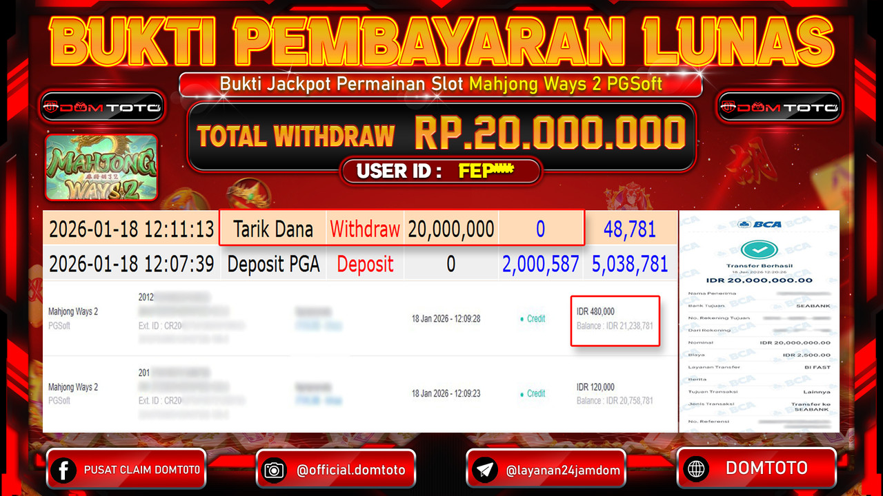 JACKPOT SLOT Mahjong Ways 2 PGSoft 18 JANUARI 2026