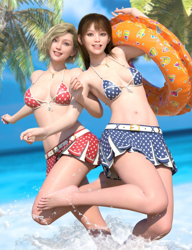 SVM’s Sunshine Bikini and dForce Pleats Swim Skirt for Genesis 9, 8.1, and 8
