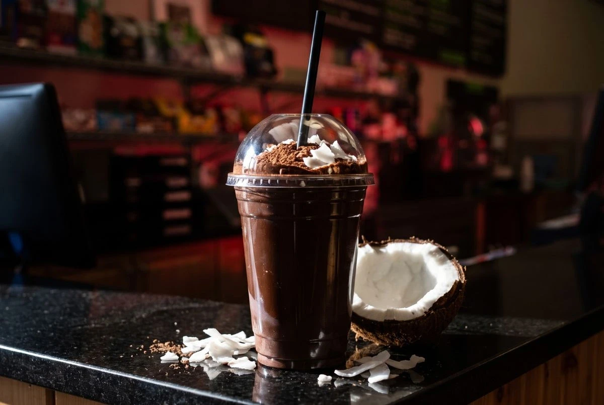 Coco Loco chocolate cacao and coconut protein shake at the Sportset Shakes bar