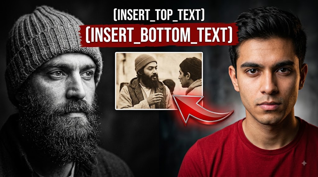 AI-generated example result for the youtube-thumbnail prompt: Documentary YouTube Thumbnail Prompt with Spiritual Leader and Young Man by Prompt Craft