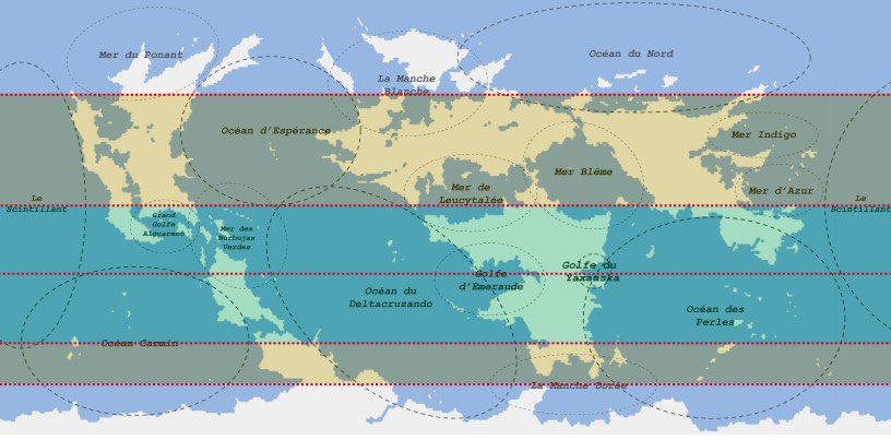mers et océans avec les latitudes