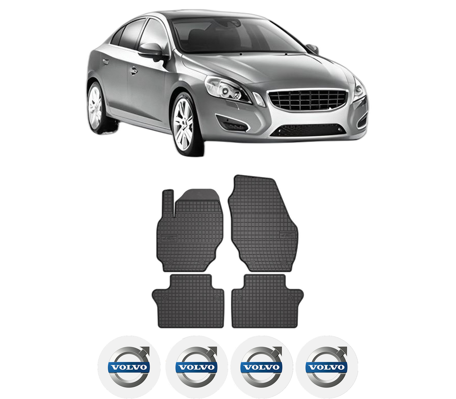 Set covorase presuri VOLVO S60 II (134) din 2010-2018, auto, din cauciuc thermoplastic, 4 Stickere auto cu VOLVO