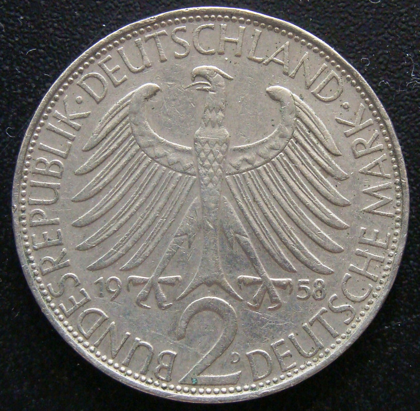 ¡Ciencias y letras! 2 Marcos. Alemania (1958) Max Planck RFA-2-Marcos-1958-Max-Planck-anv
