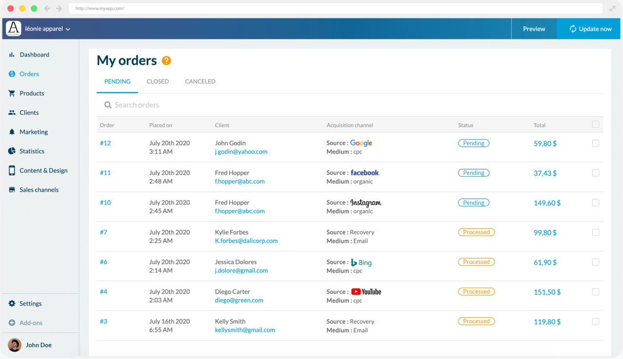 Gestion des commandes