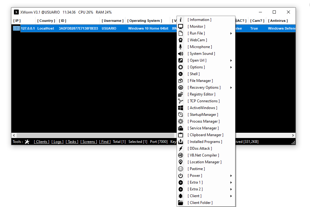 XWORM V3.1 CRACKED – ADVANCED REMOTE ADMINISTRATION TOOL