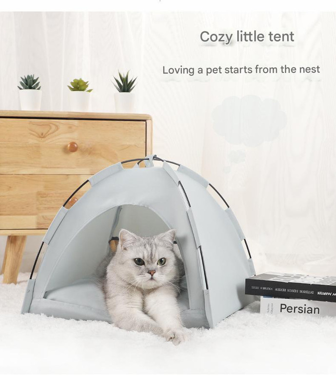 Green Premium Portable Pet Tent Bed with Cooling Mat - Breathable Foldable Outdoor Indoor Cat Dog House Shelter for Summer(Size: M)