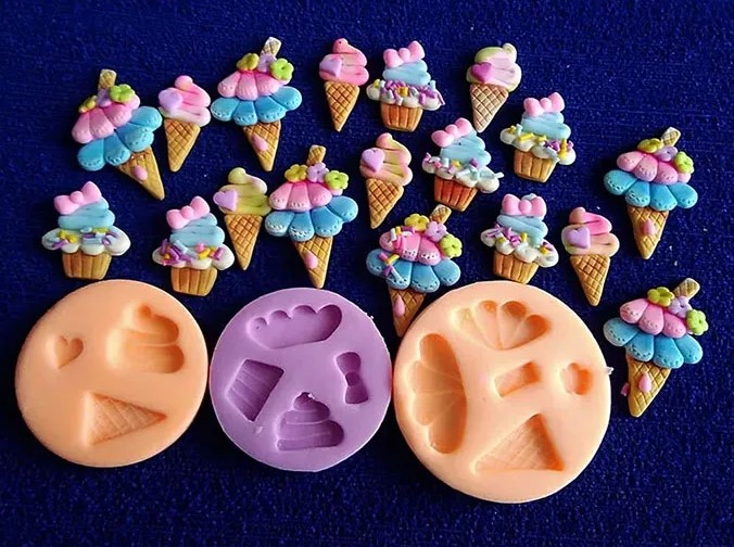 Set Molde silicona x3 de barquillos helados cupacke para apliques