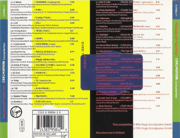  Various – House Of Techno Vol. 1 - Chromapark Compilation (2 x CD, Compilation)(Virgin – 7243 8 39584 2 9) 1994 B