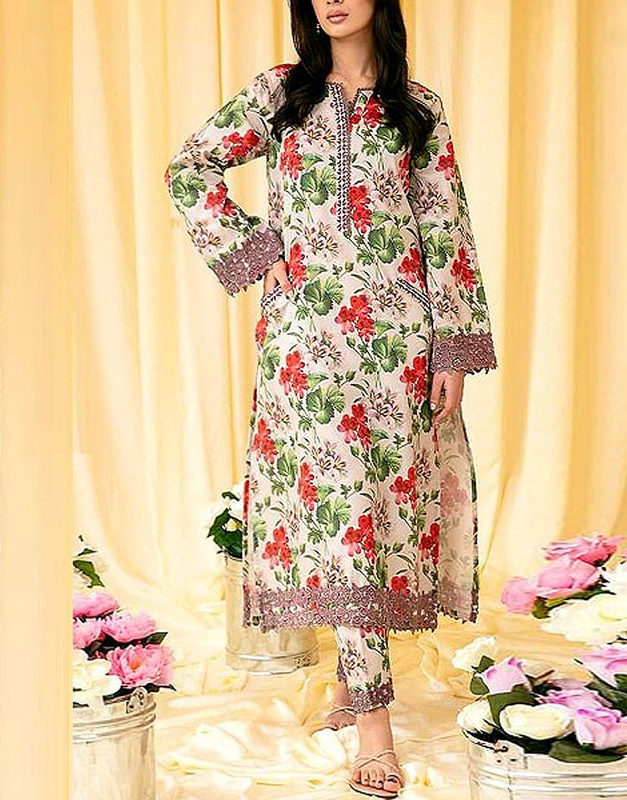 Digital All-Over Print Embroidered Lawn Suit 2025 with Silk Dupatta