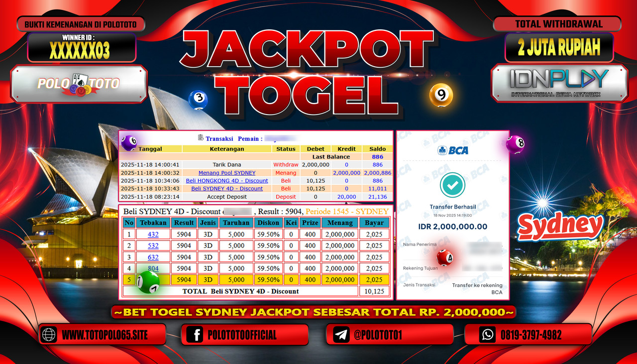 POLOTOTO JACKPOT TOGEL SYDNEY LOTTO Rp.2.000.000,- LUNAS