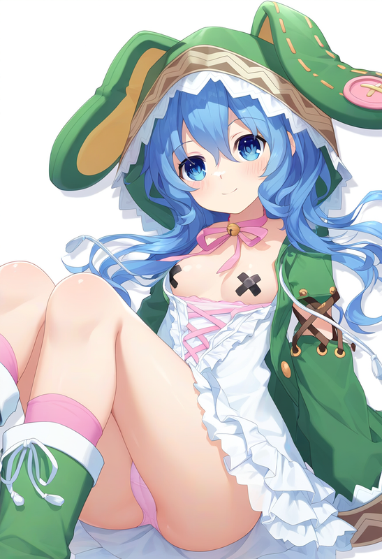 1girl, yoshino (date a live), blue hair, blue eye, Green Coat, animal hood down, s-1408615853