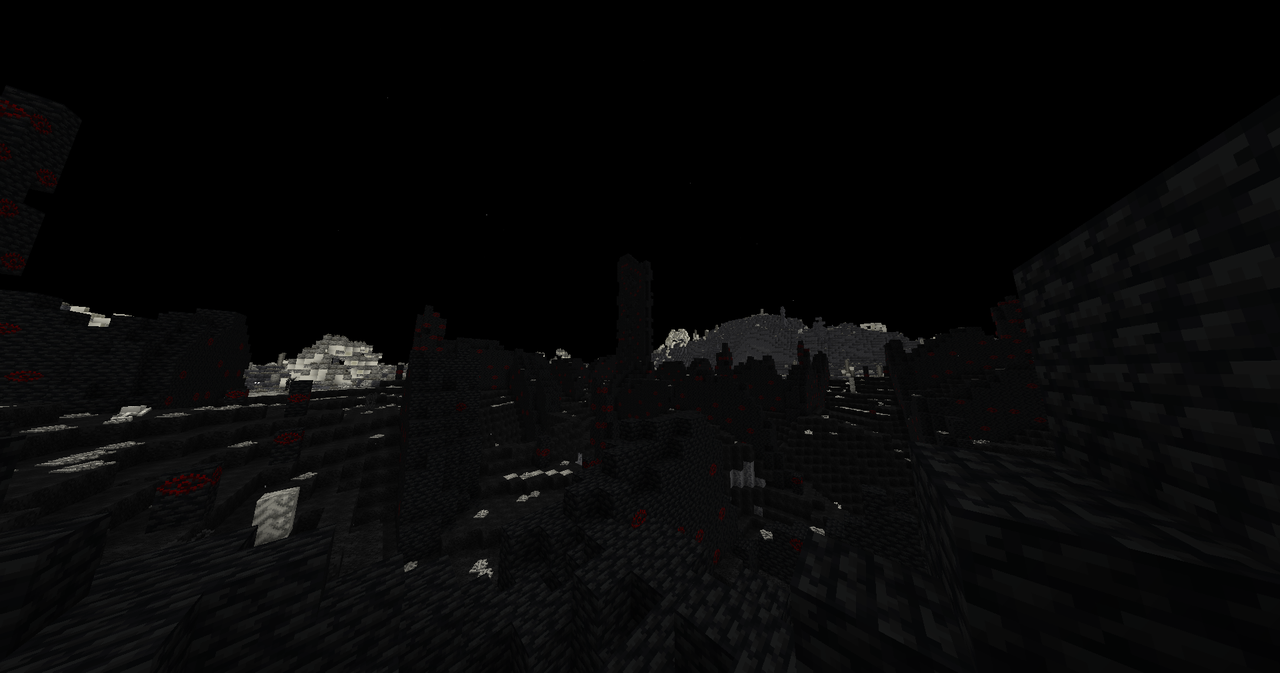 Void Ash dunes with strange Monoliths built with an ancient black rock and strange red eyes all over