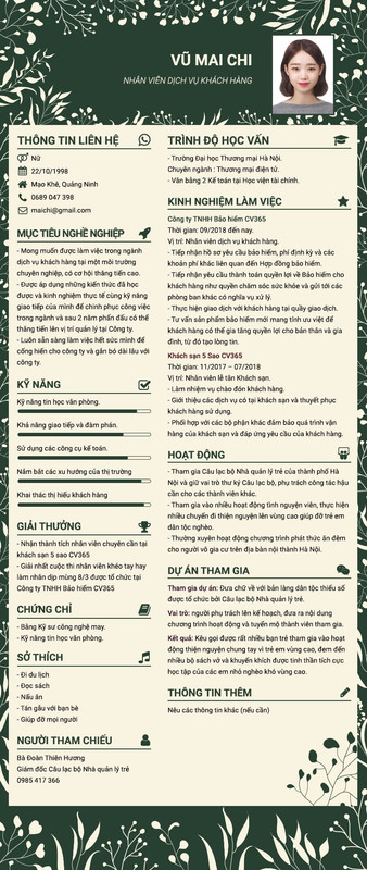 bản cv mẫu xin việc
