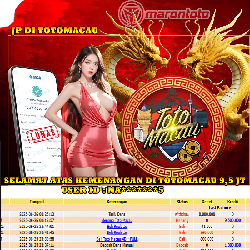 Bukti Kemenangan Member Marontoto Sebesar 8,000,000 JuTa