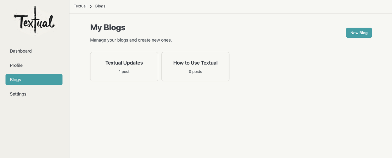 Blog management interface