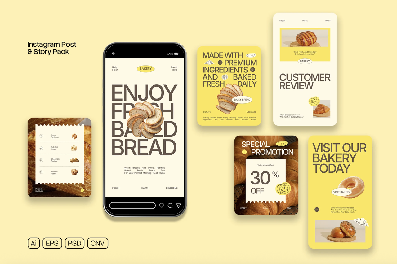 Cream Yellow Bakery Promotion Instagram Pack