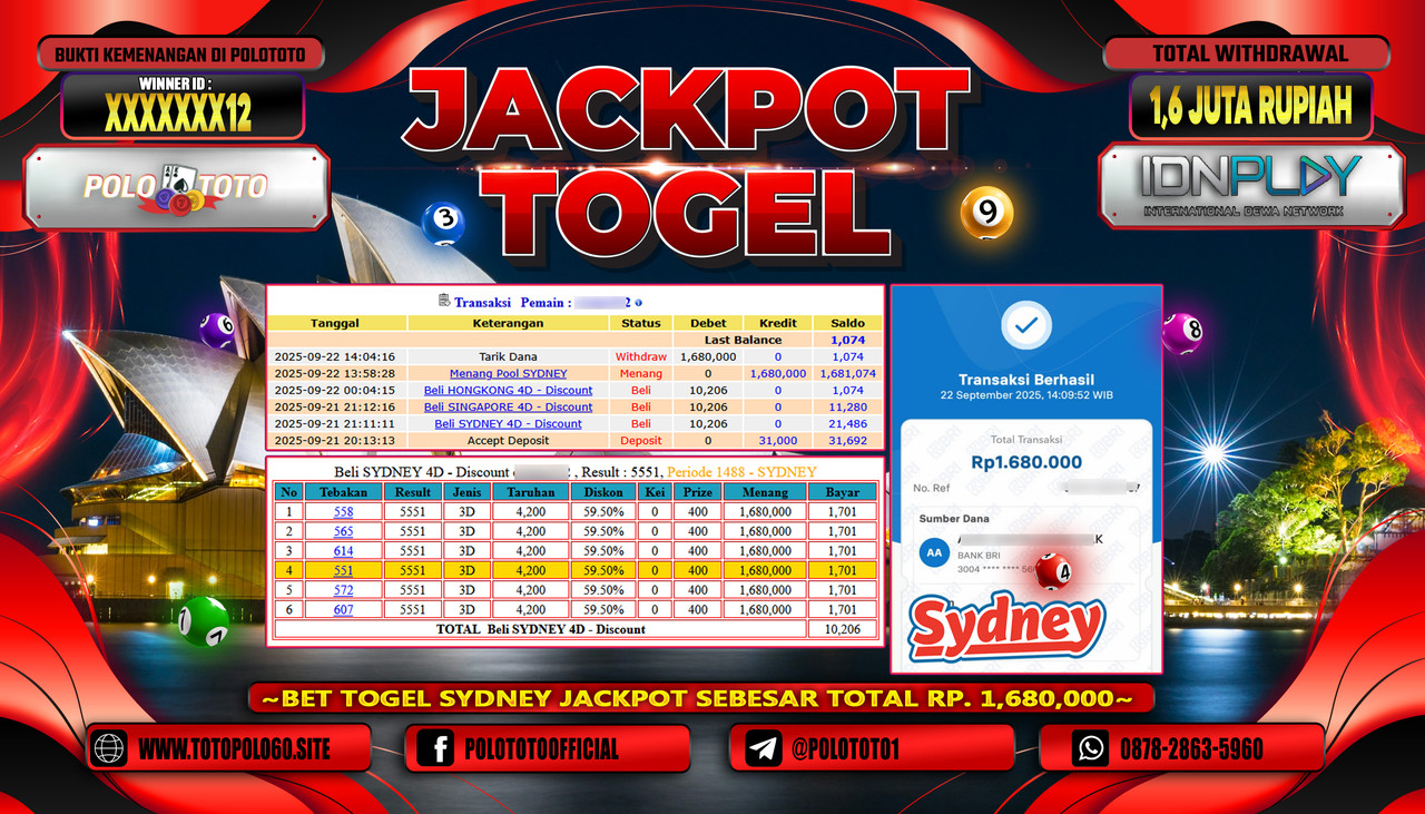 POLOTOTO JACKPOT TOGEL POOL SYDNEY Rp.1.600.000,- LUNAS