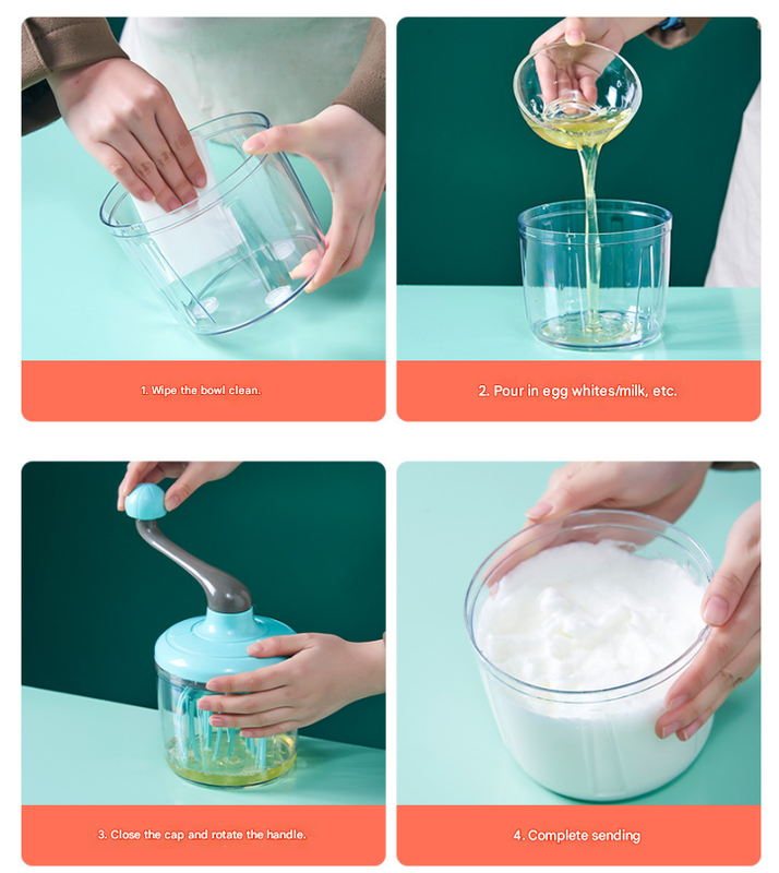 Green-blue Manual Hand-Crank Rotary Egg Beater and Cream Whisk - Large Capacity Baking Mixer for global Home Kitchens and Cake Making