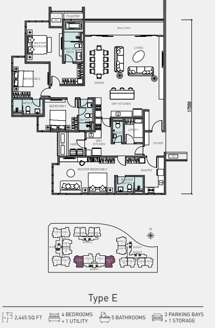 The Serenade Type E floor plan in Putra Height, Subang Jaya, Selangor