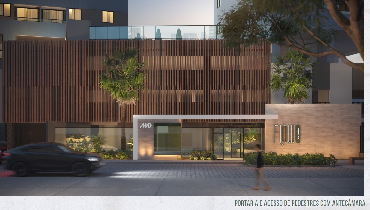 Portaria 24h com design contemporâneo do Flow Boa Viagem