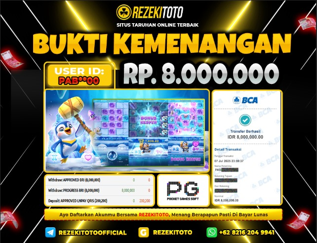 BUKTI KEMENANGAN 08 JULI 2025  THE GREAT ICE APE 8 JUTA 