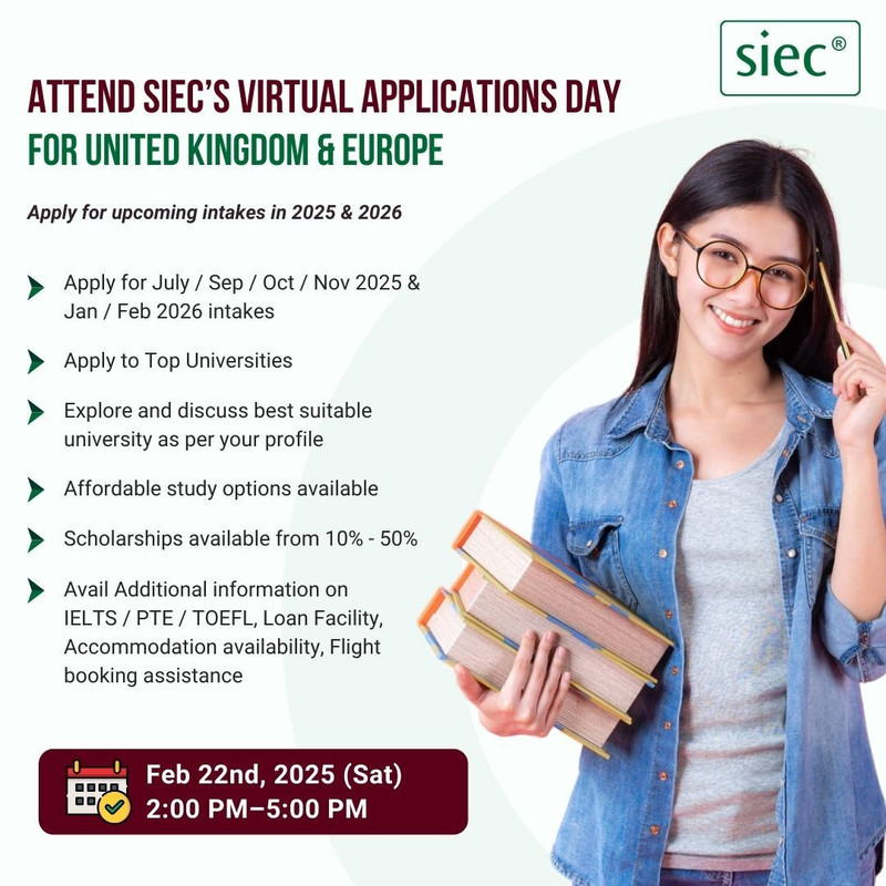 Attend SIEC’s Virtual Applications Day for UK & Europe (Apply for upcoming intakes in 2025 & 2026)