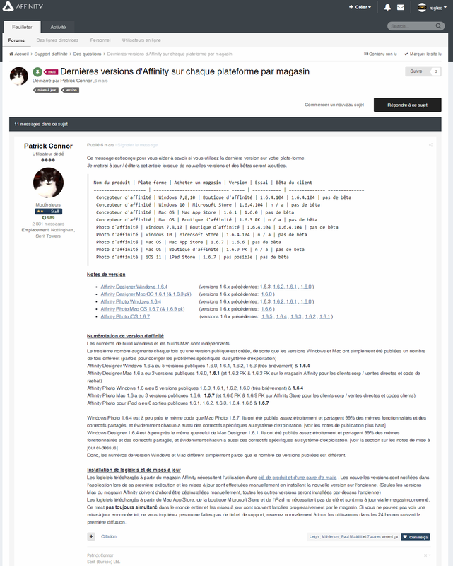Numérotations des versions AD et AP
