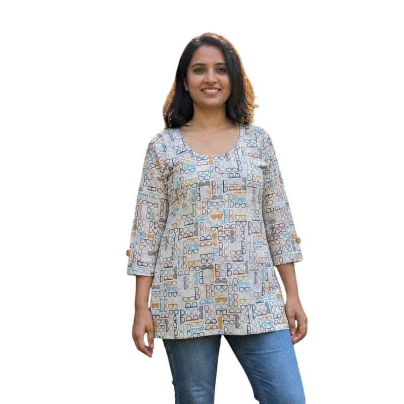 Qyaari Designer Short Kurti with Modern Digital Prints