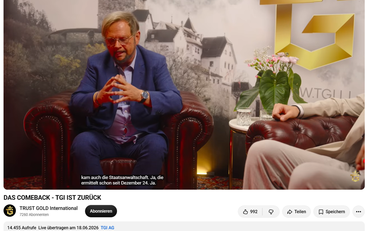 DAS COMEBACK TGI IST ZURÜCK Hinweis auf Staatsanwaltschaft You Tube