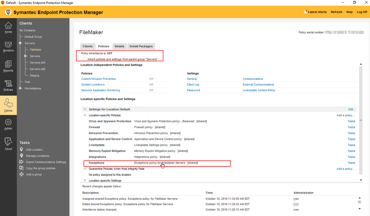 symantec endpoint manager 14 change backup location