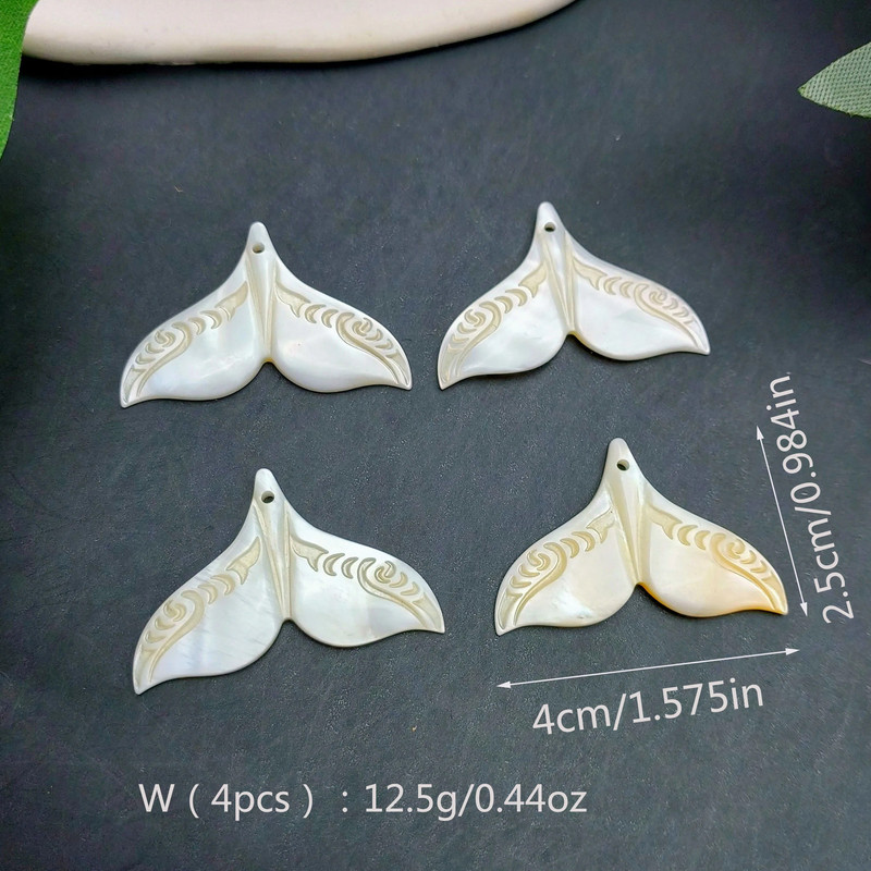 4Pcs Natural Mother of Pearl Whale Tail Pendant Shell Charms