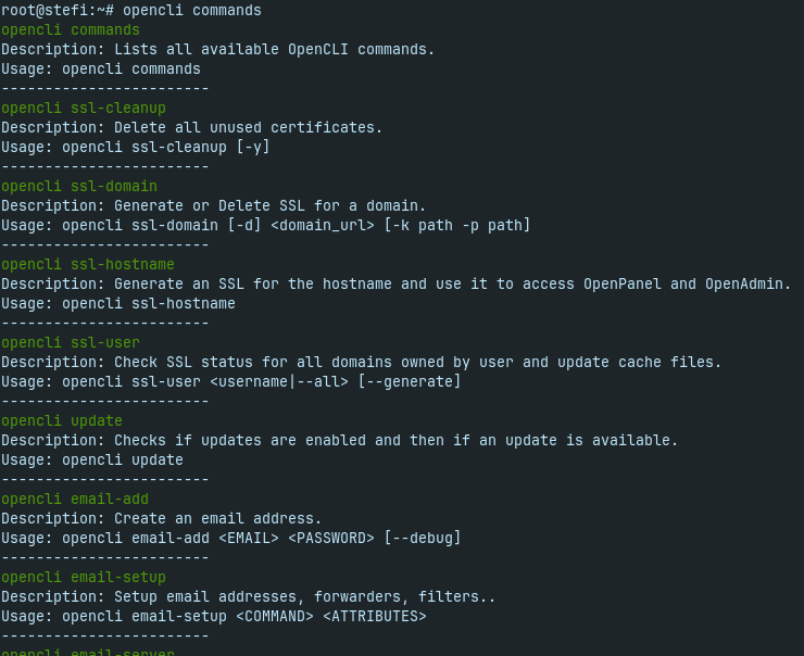 email commands output
