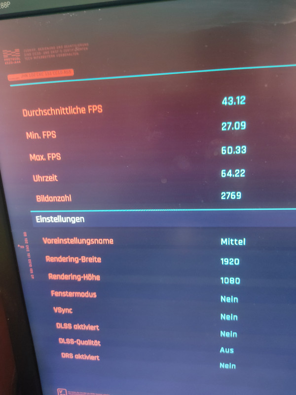 Cyperpunk 2077 FHD FPS mit niedriegsten Power Limit