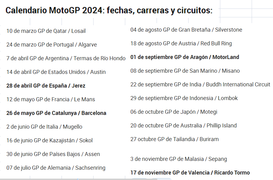 Juego con el "MUNDIAL DE MOTO GP - 2024" (II Edición) Calendario-motos-GP-2024