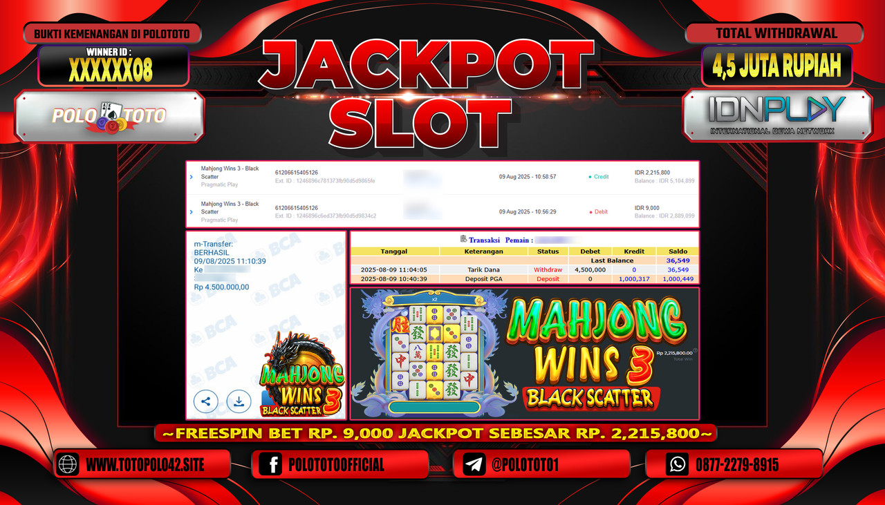 POLOTOTO JACKPOT SLOT MAHJONG WINS 3 - BLACK SCATTER Rp.4.500.000,-LUNAS