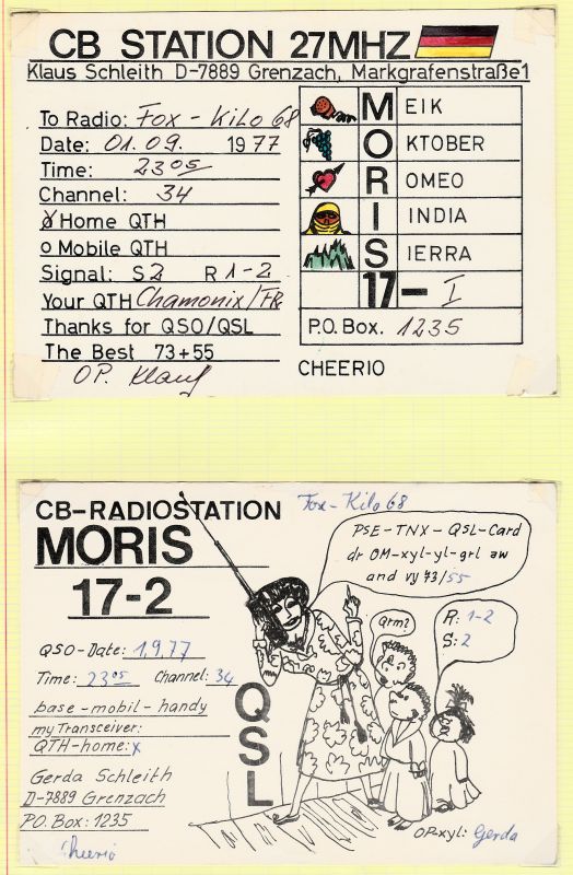 QSLs 27 MHZ de stations allemandes. QSL-MORITZ17-09-77