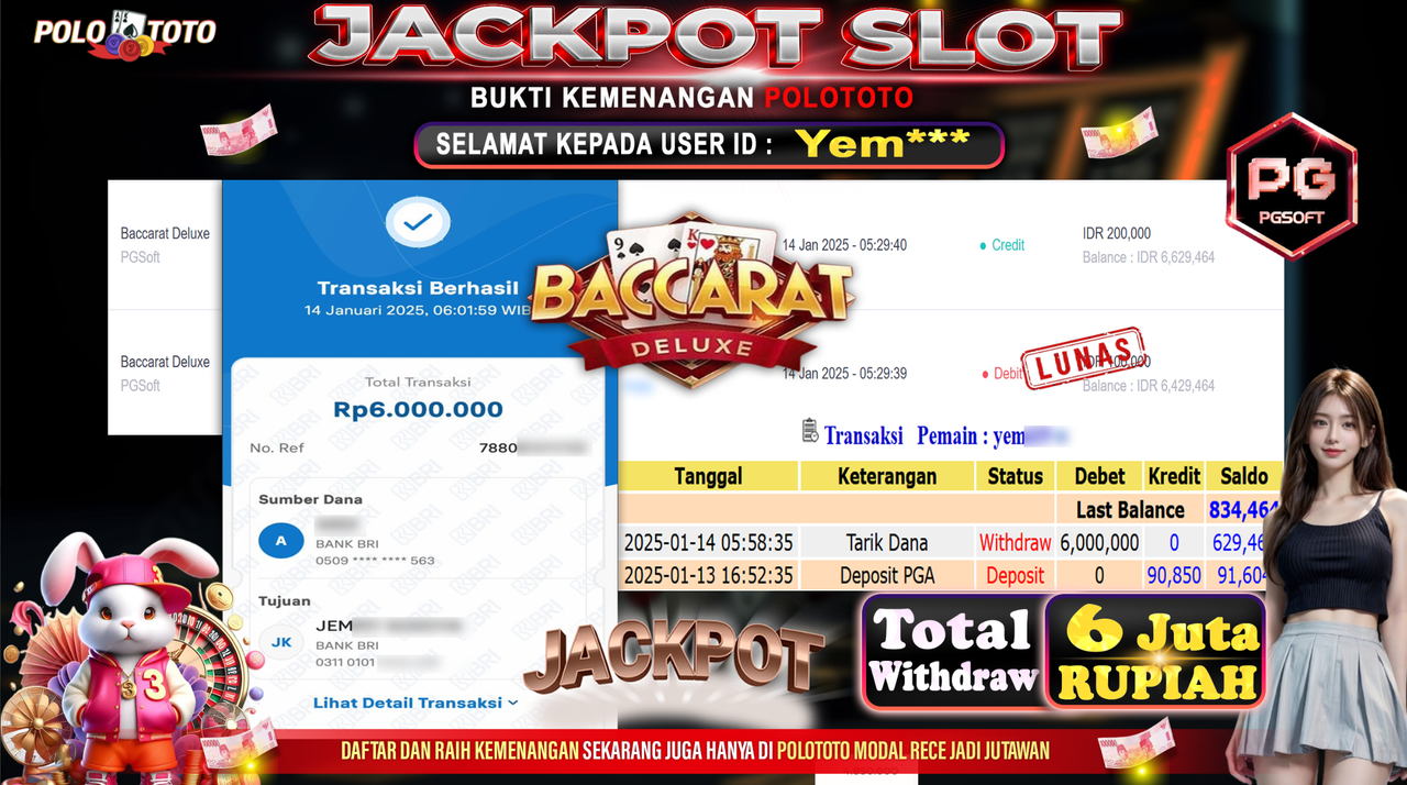 POLOTOTO JACKPOT SLOT BACCARAT DELUXE Rp.6,000.000,-
