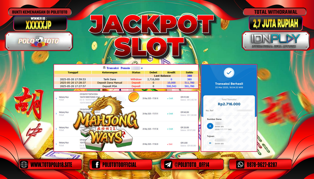 POLOTOTO JACKPOT SLOT MAHJONG WAYS Rp.2.716.000,-